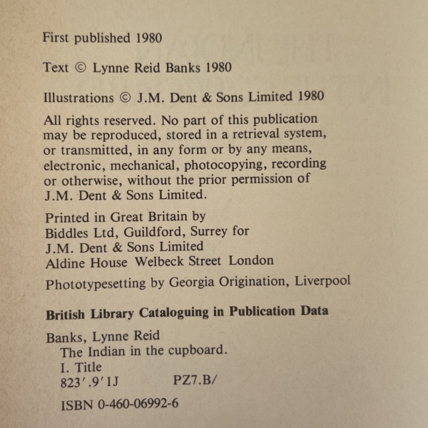 lynne reid banks the indian in the cupboard first ed2
