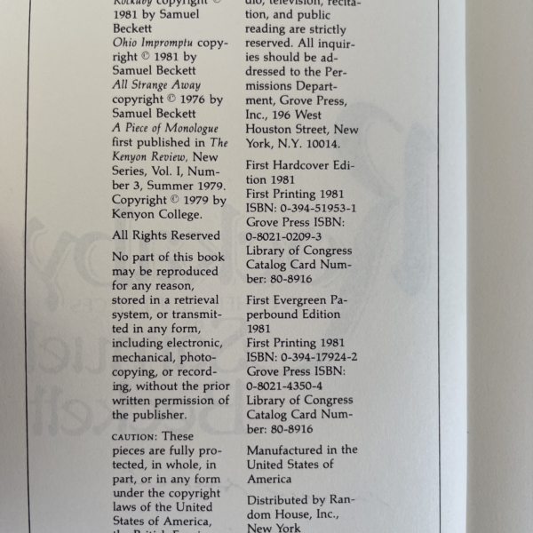 samuel beckett rockaby signed first ed3