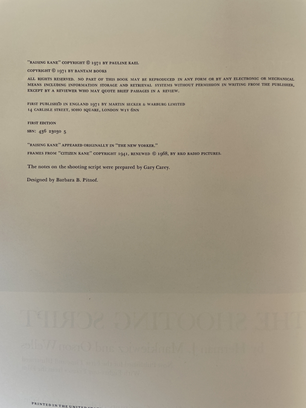 the citizen kane book signed first 3