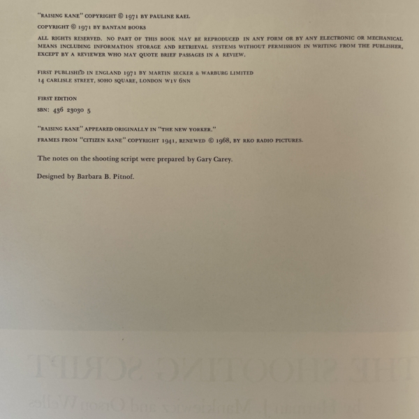 the citizen kane book signed first 3