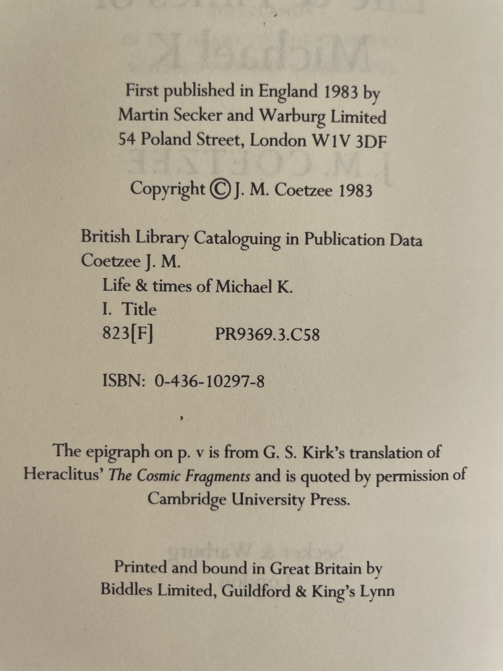 jm coetzee life and times of michael k first2