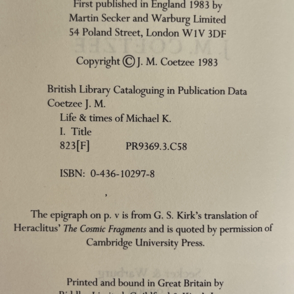 jm coetzee life and times of michael k first2