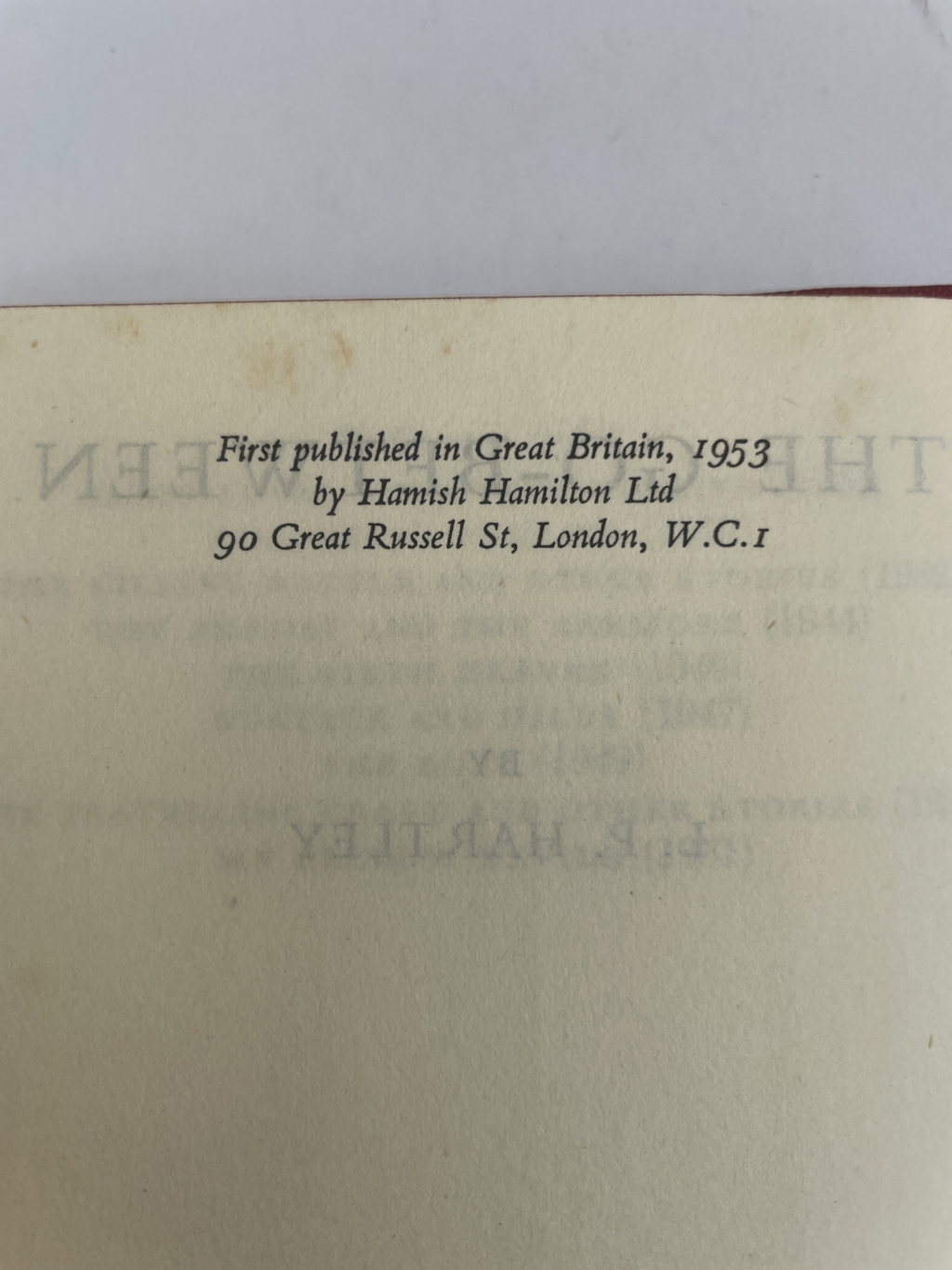 lp hartley the go between first edi 2