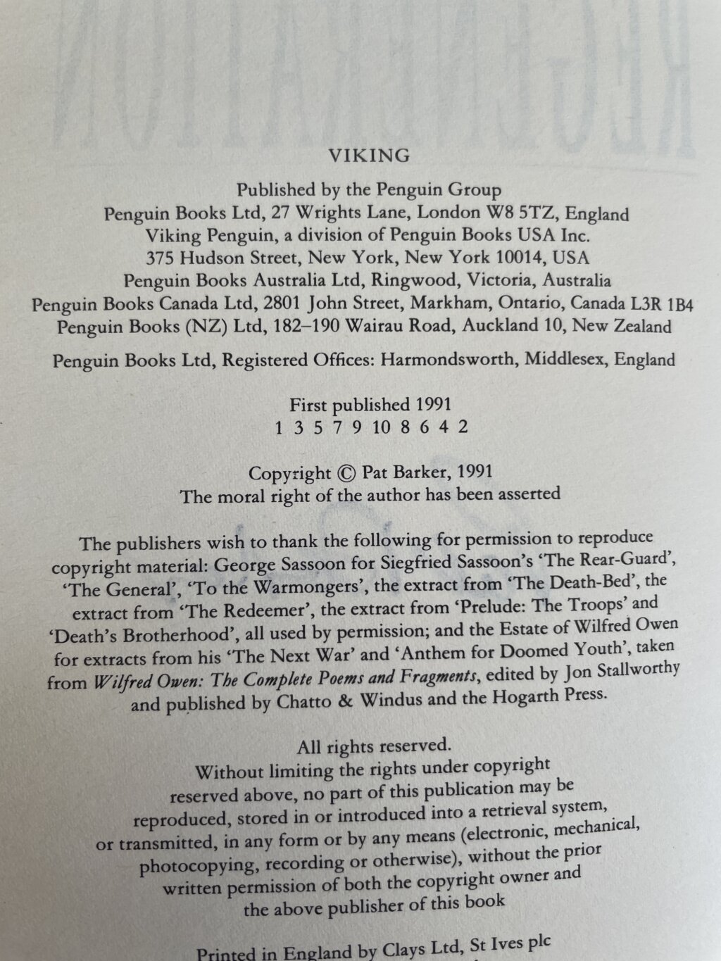 pat barker regeneration signed first 3