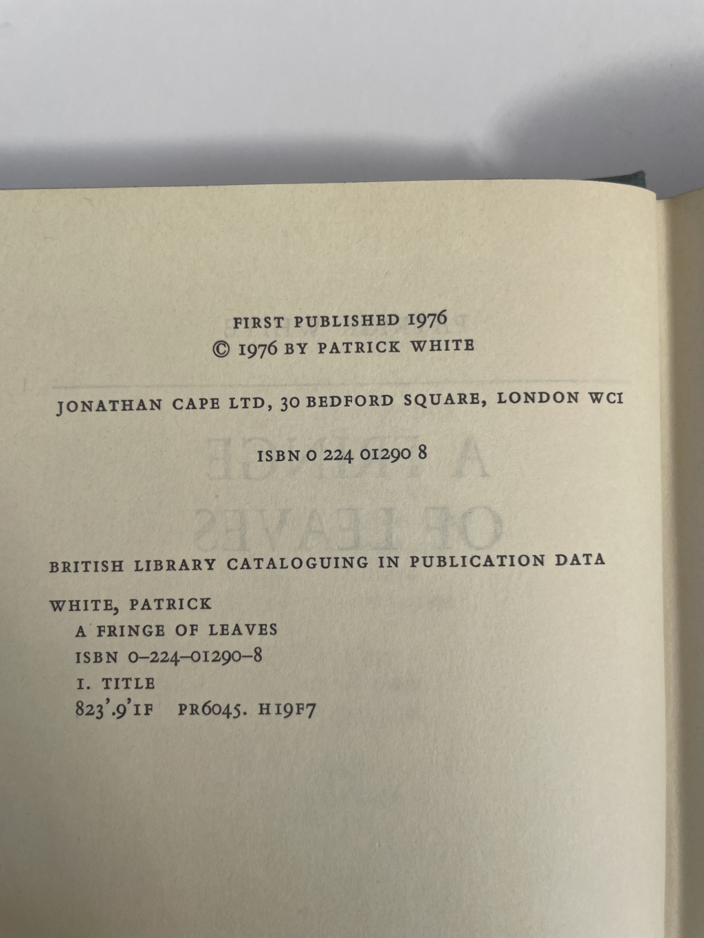 patrick white a fringe of leaves first edition2