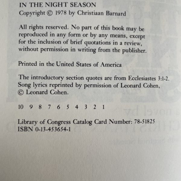 christian barnard in the night season signed first ed3