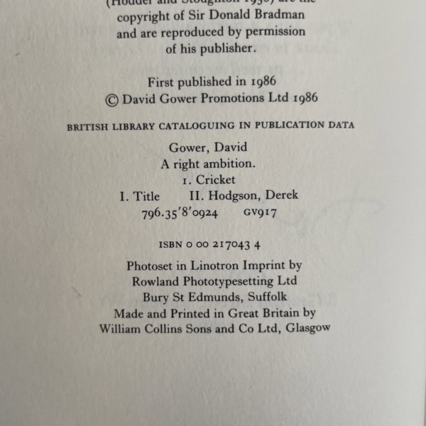 david gower a right ambition signed first3