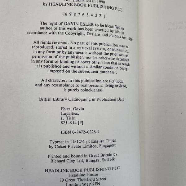 Gavin Esler - Loyalties - Uncorrected Proof Copy 1990 - Image 2