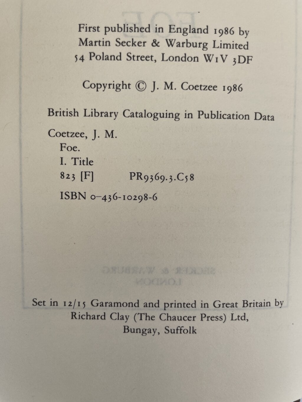 jm coetzee foe first ed2