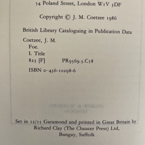 jm coetzee foe first ed2