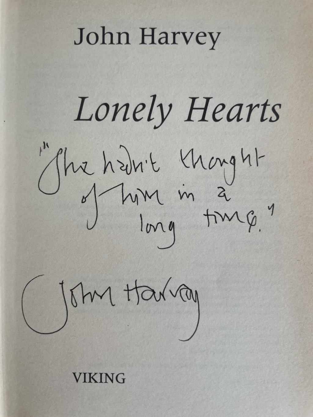 john harvey lonely hearts signed first ed2