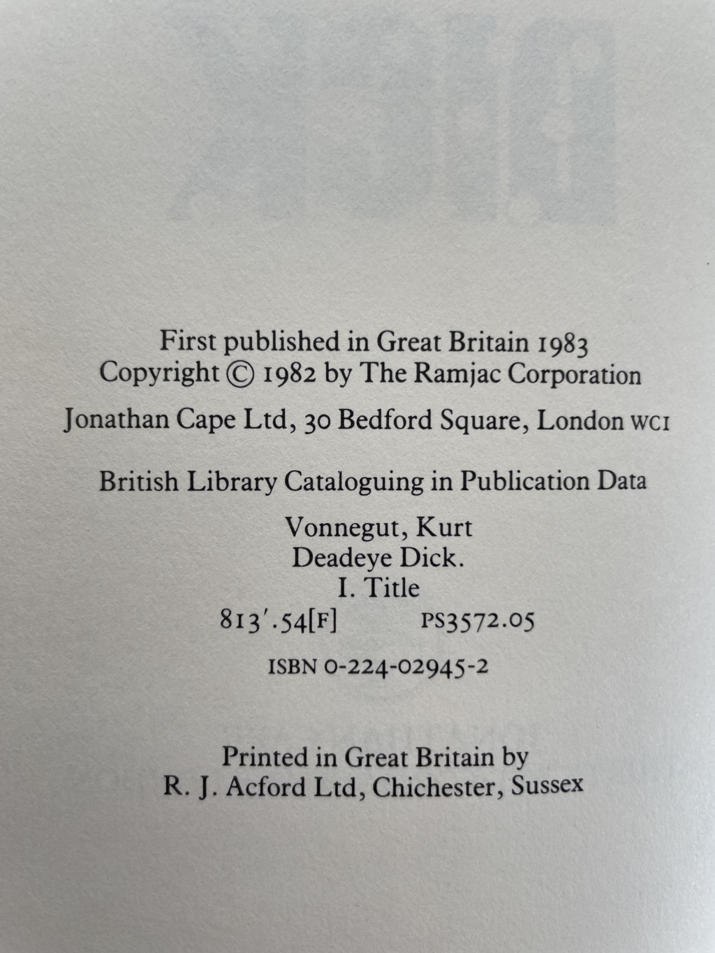 kurt vonnegut deadeye dick signed first 3