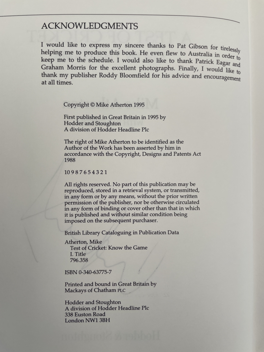 mike atherton a test of cricket signed first3