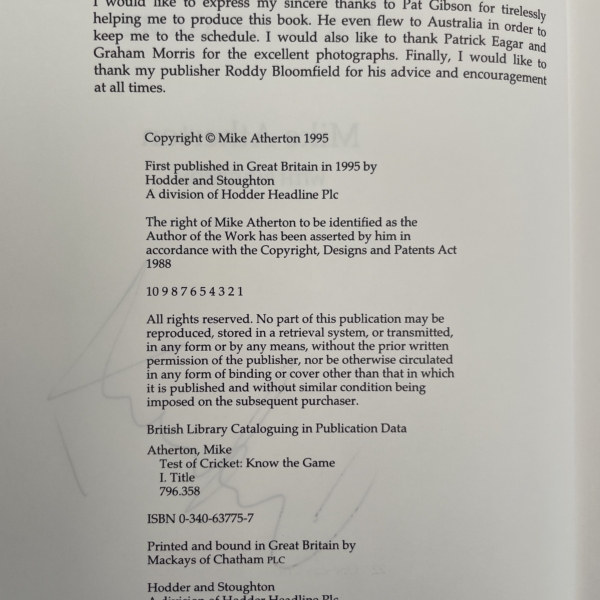 mike atherton a test of cricket signed first3