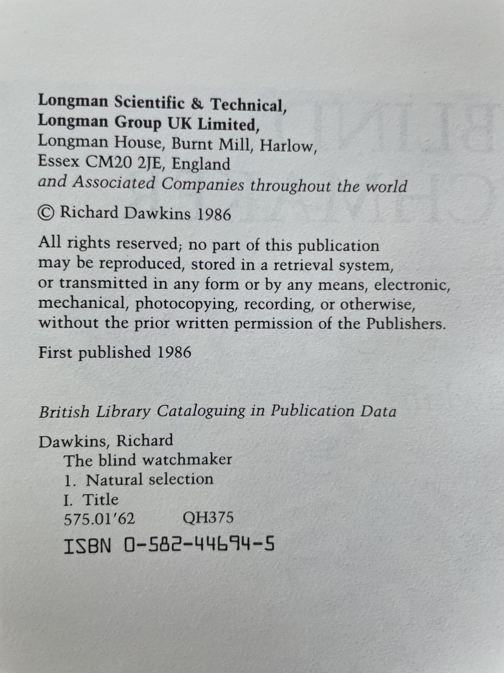 richard dawkins the blind watchmaker first edition2