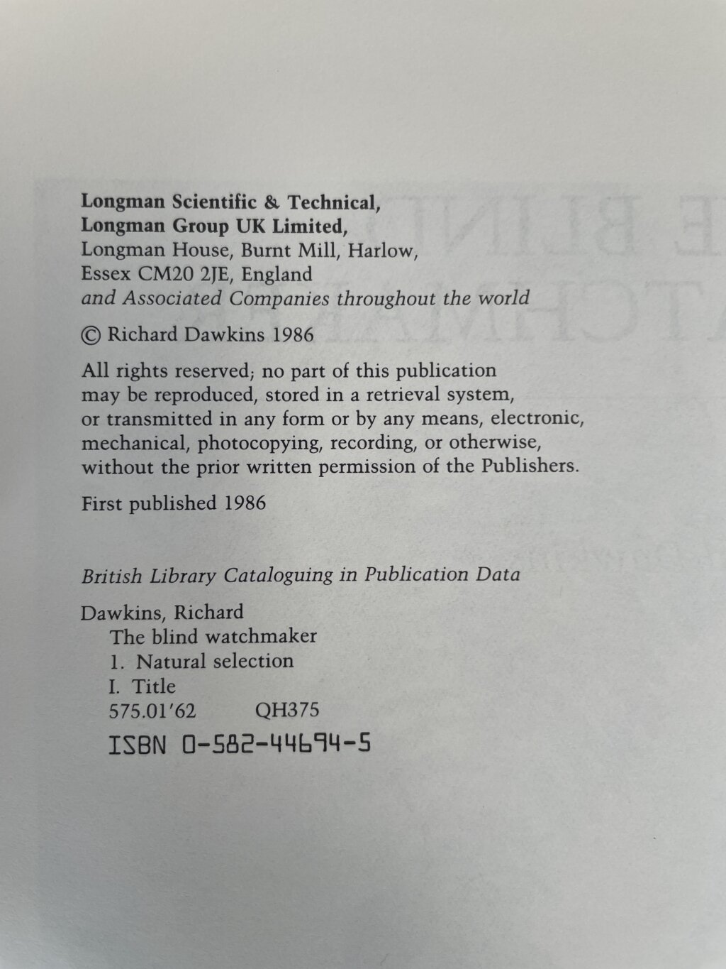 richard dawkins the blind watchmaker first edition2