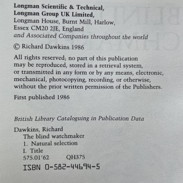 richard dawkins the blind watchmaker first edition2