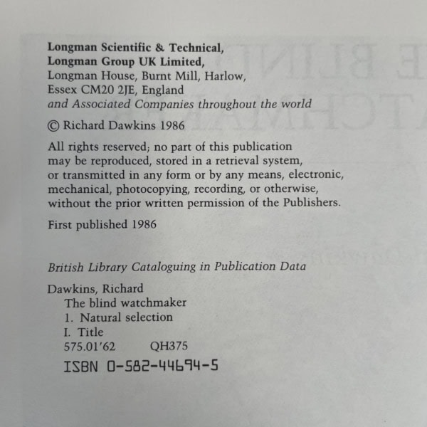 richard dawkins the blind watchmaker first edition2