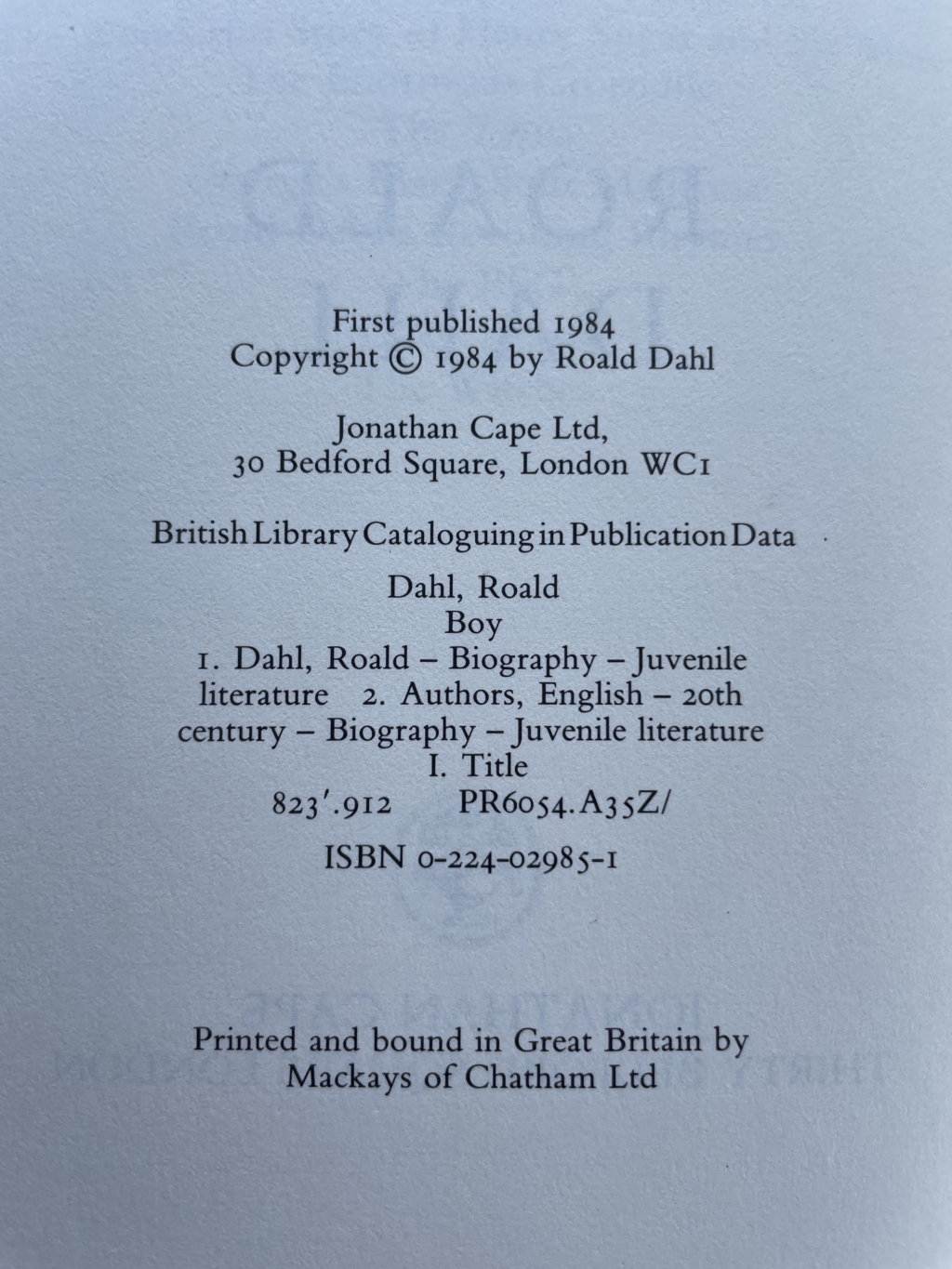 roald dahl boy first 95 2