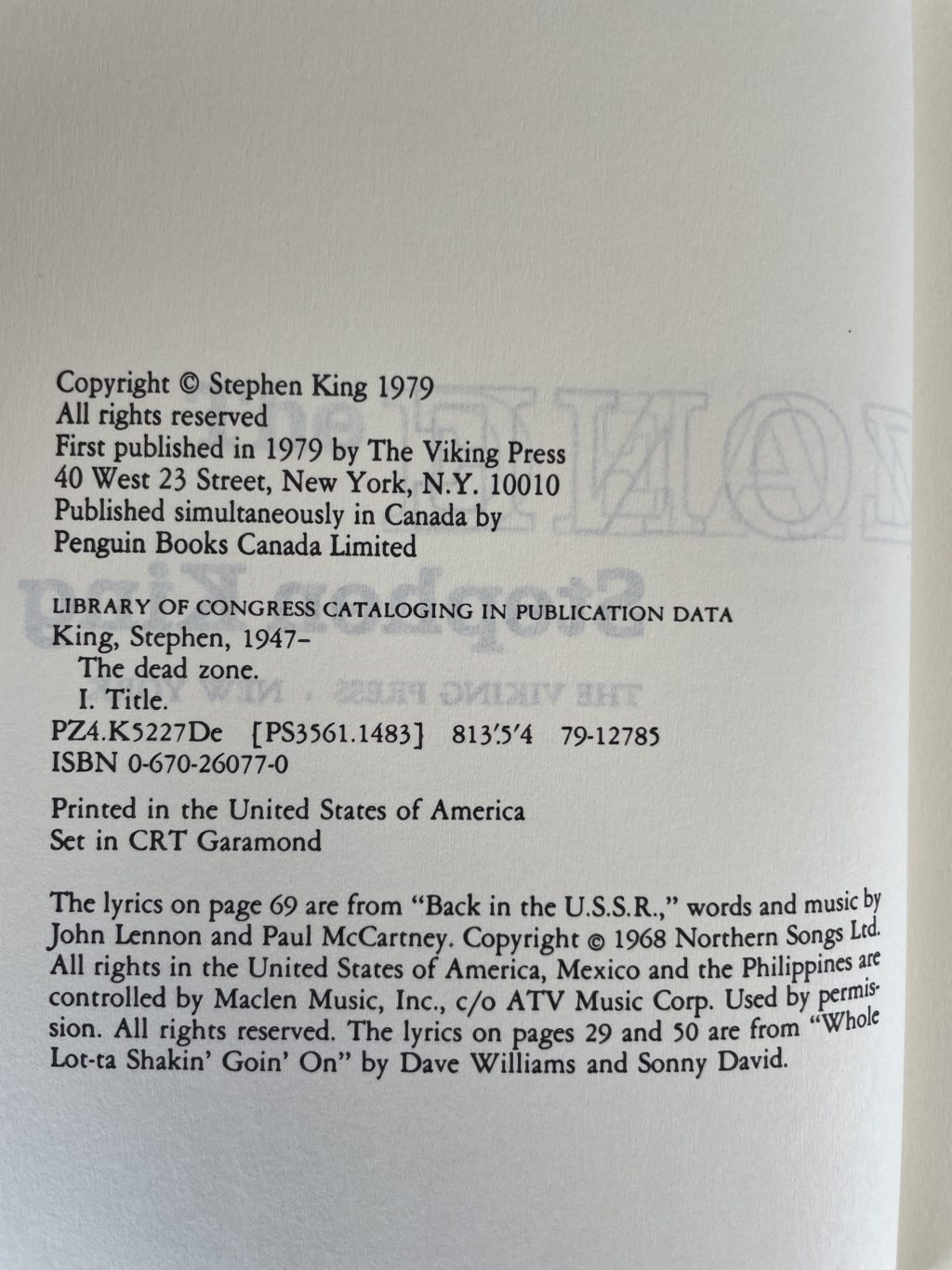 stephen king the dead zone first us 2