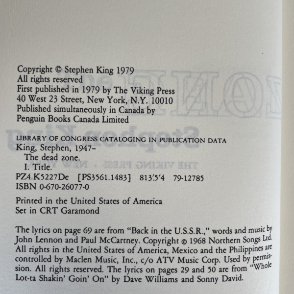stephen king the dead zone first us 2