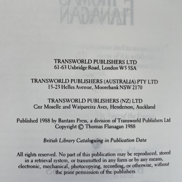 Thomas Flanagan - The Tenants Of Time - Uncorrected Proof Copy 1988 - Image 2