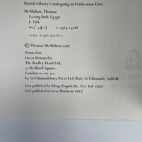Thomas McMahon - Loving Little Egypt - Uncorrected Proof Copy 1987 - Image 2