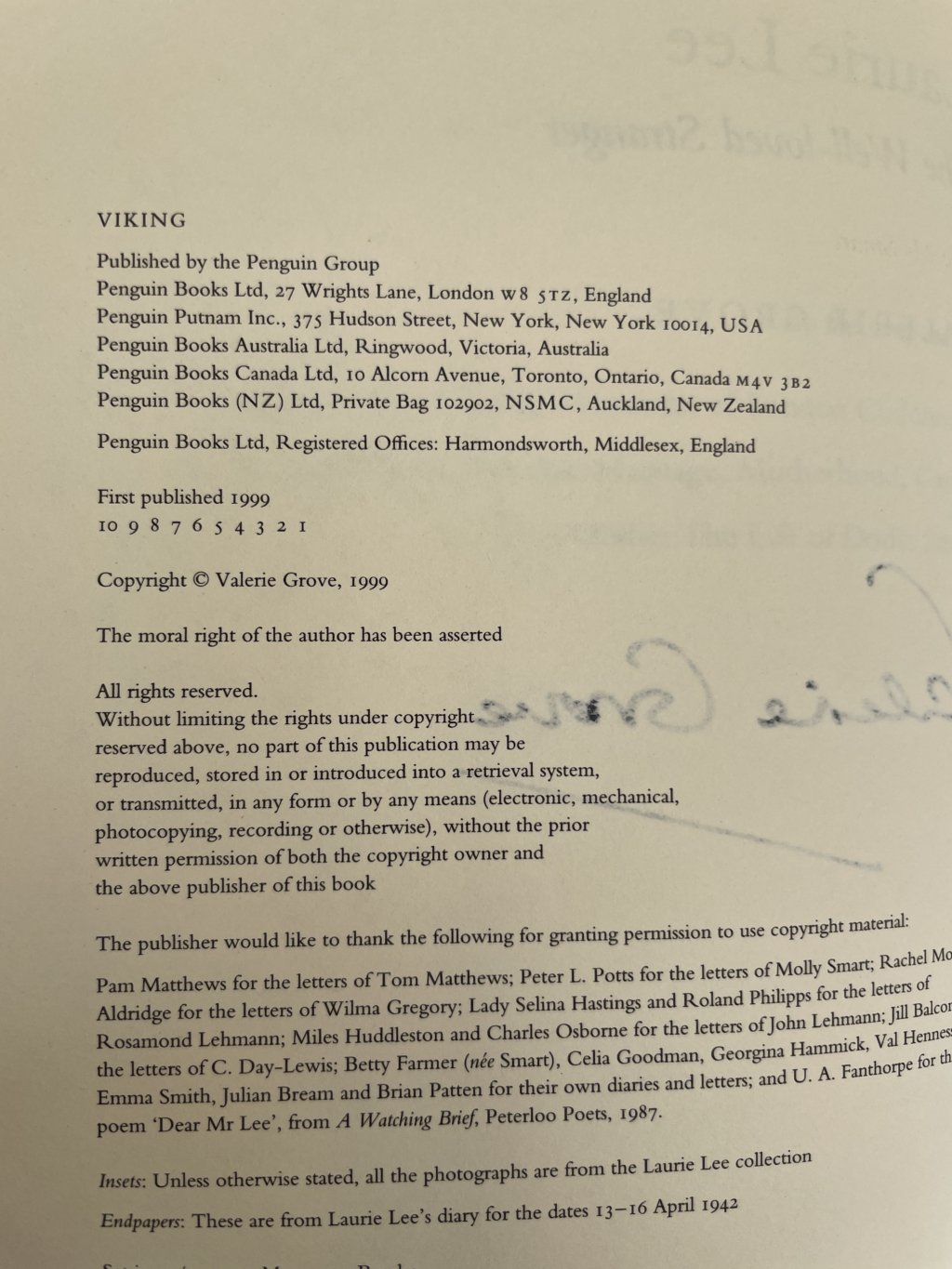 valerie grove laurie lee signed first3
