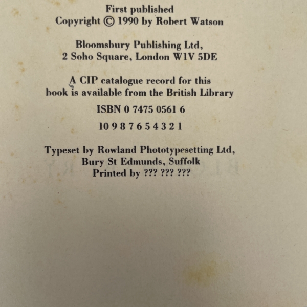 Robert Watson - Whilom - Uncorrected Proof Copy 1990 - Image 2