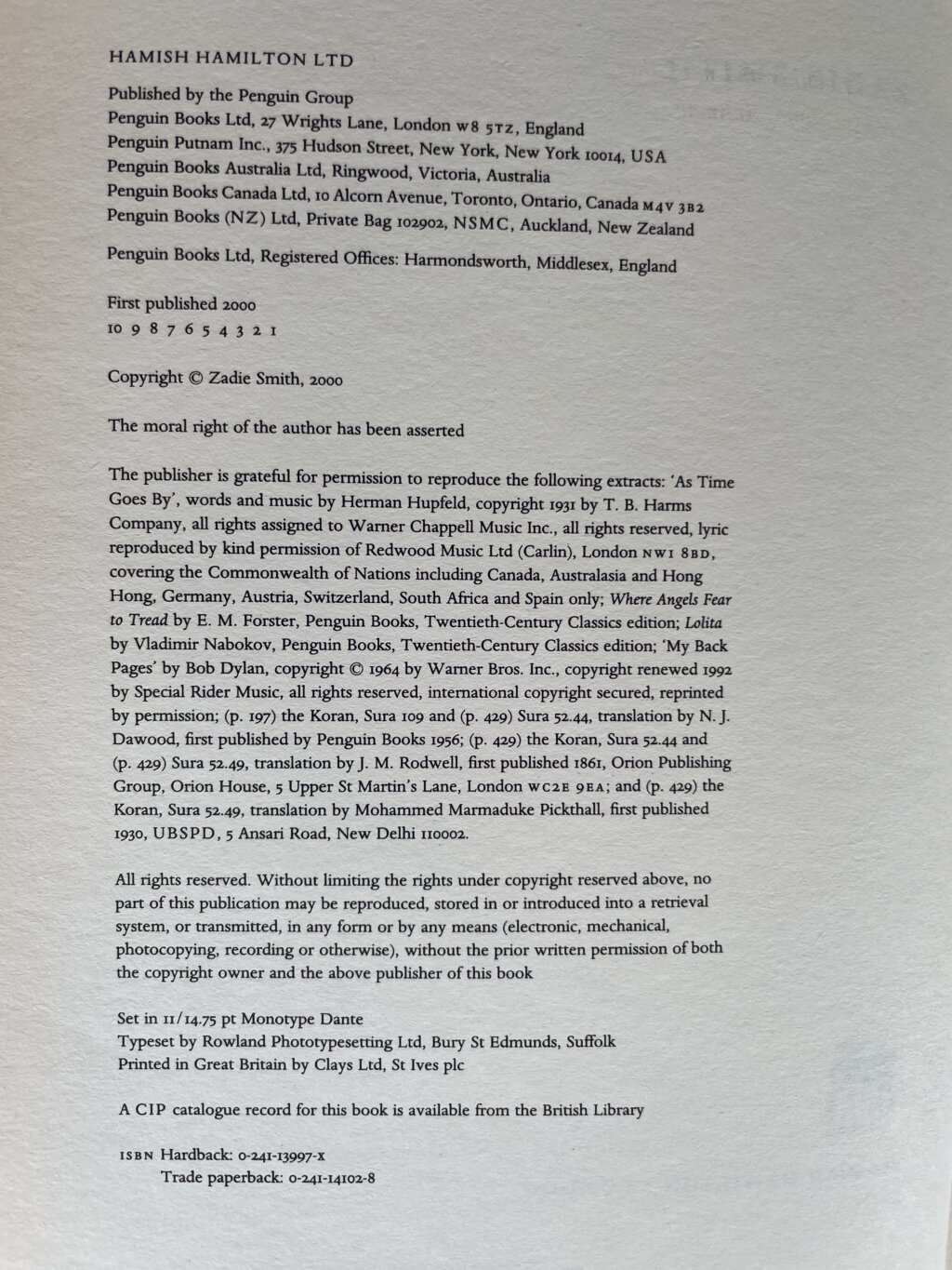 zadie smith white teeth first edition2