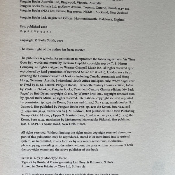 zadie smith white teeth first edition2