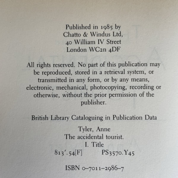 anne tyler the accidental tourist first editon2