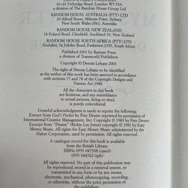 dennis lehane mystic river signed first 3