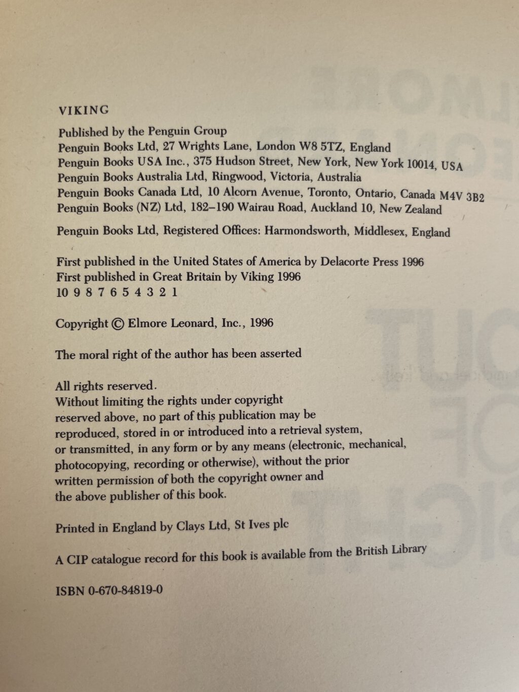 elmore leonard out of sight first edituon2