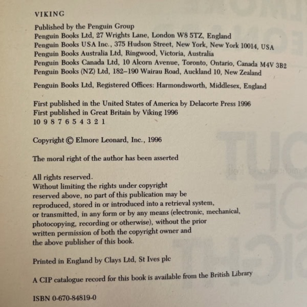 elmore leonard out of sight first edituon2