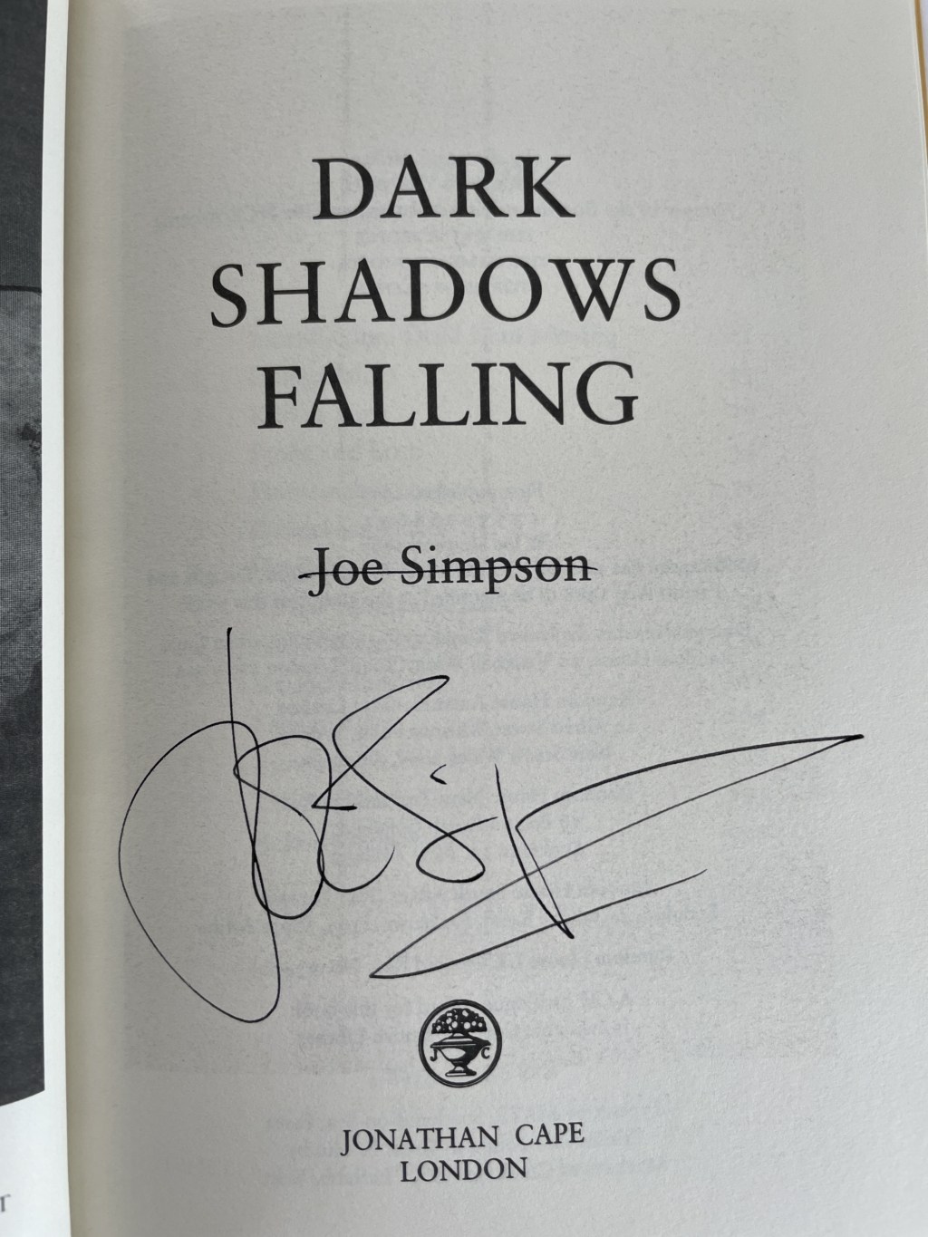 joe simpson dark shadows falling signed first 2