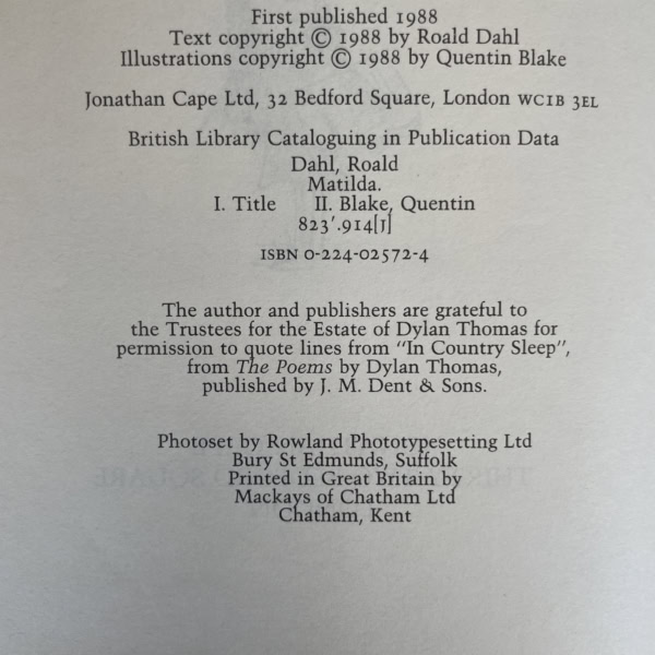 roald dahl matilda first edi 2