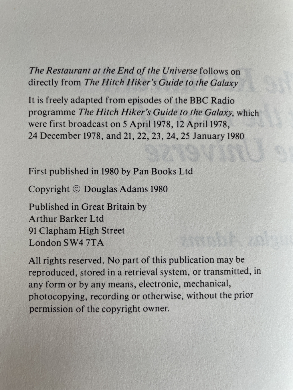 douglas adams the restautrant at the end of the universe first edition2