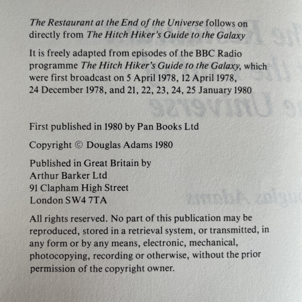 douglas adams the restautrant at the end of the universe first edition2