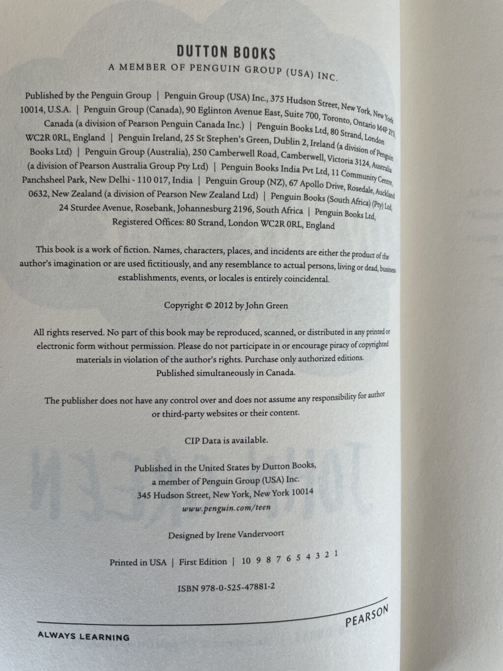 john green the fault in our stars signed first ed3