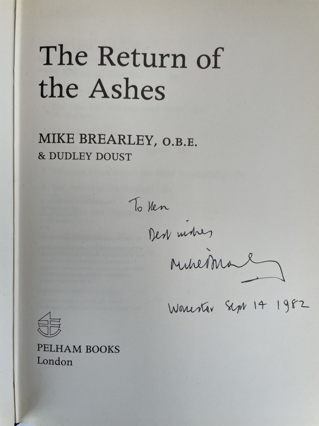 mike breaerley the return of the ashes signed first 2