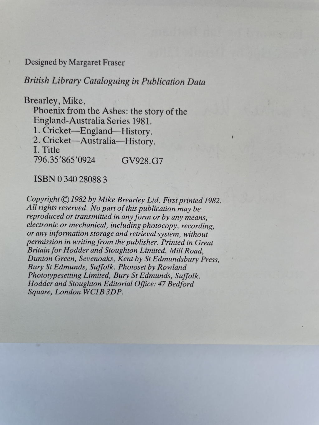 mike brearley phoenix from the ashes signed first 3