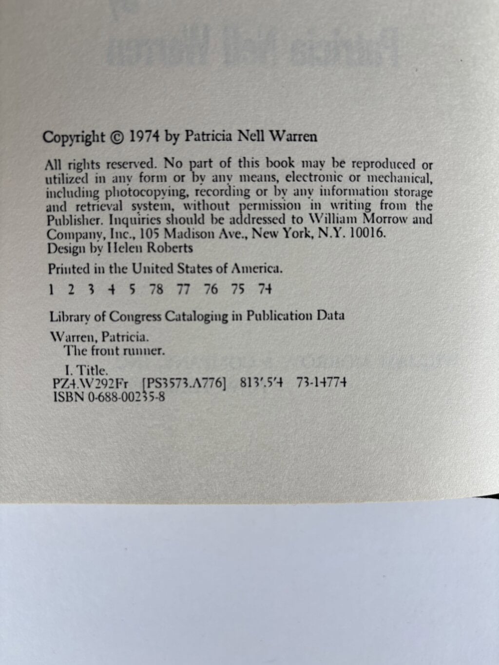 pratricia nell warren the front runner first ed2