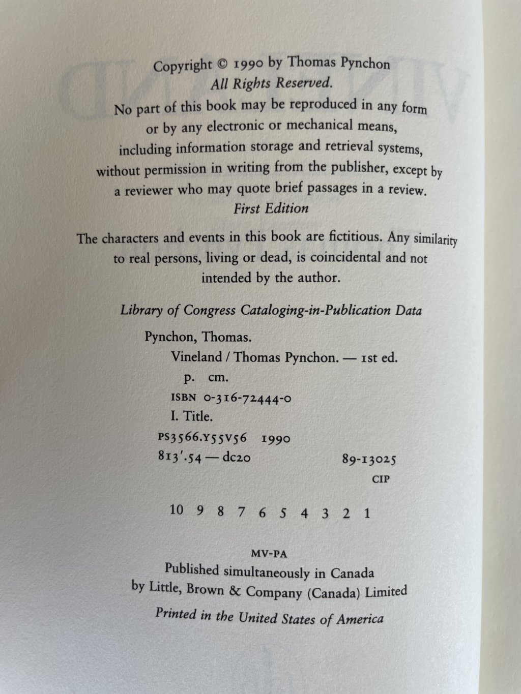 thomas pynchon vineland first us ed2