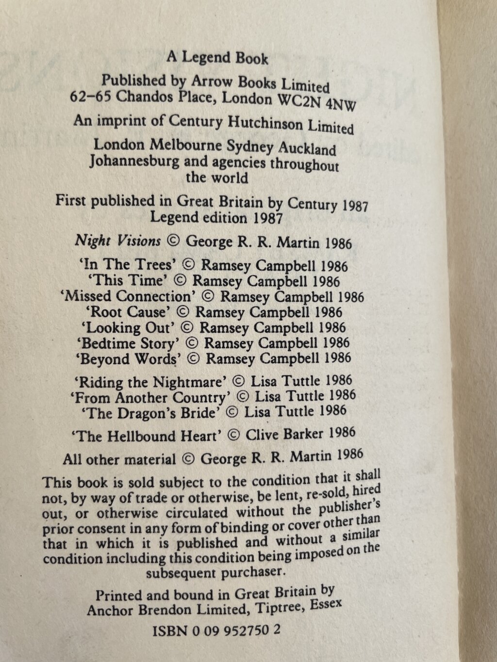 clice barker night visions first ed2