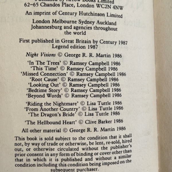 clice barker night visions first ed2