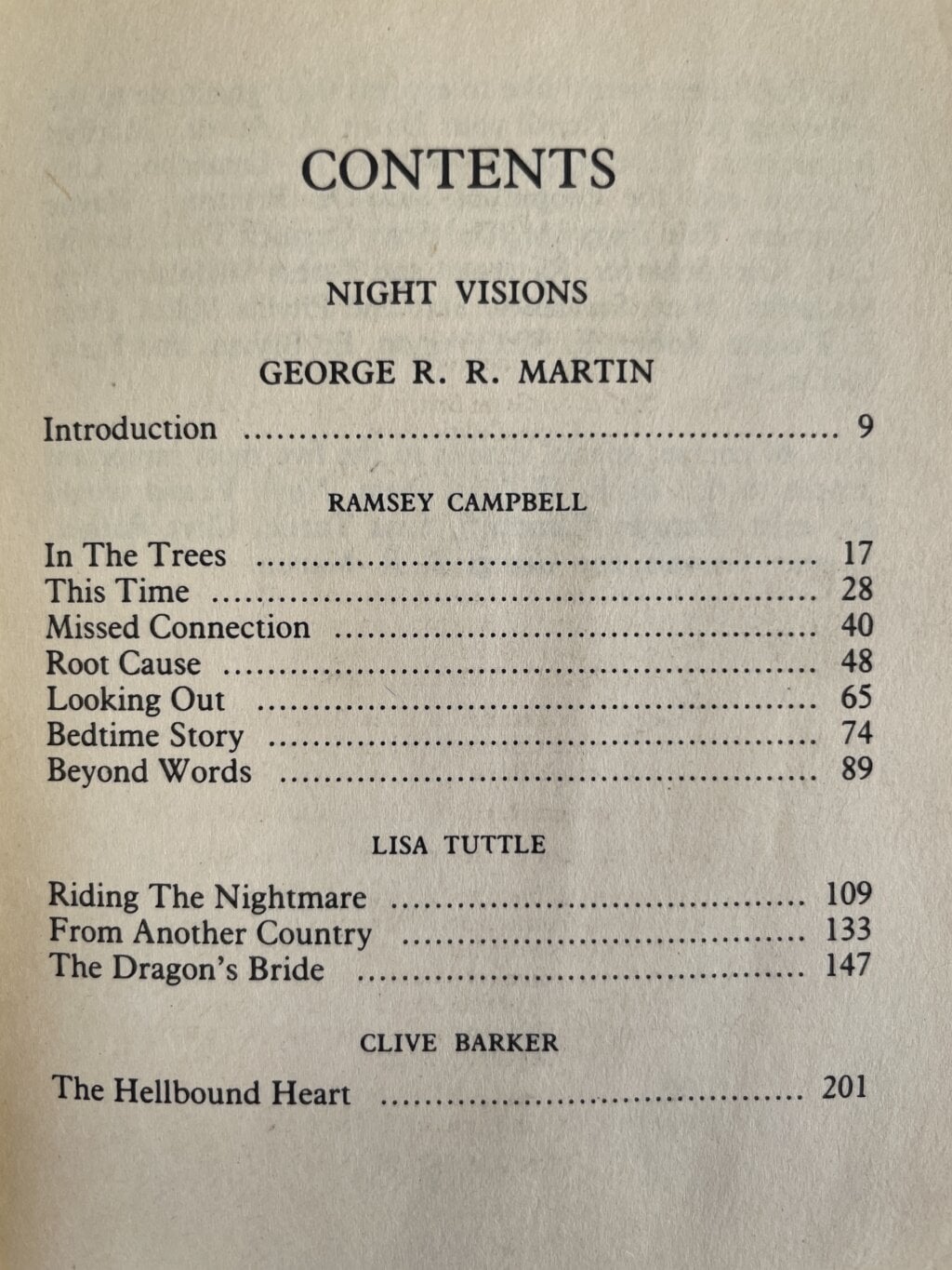 clice barker night visions first ed3