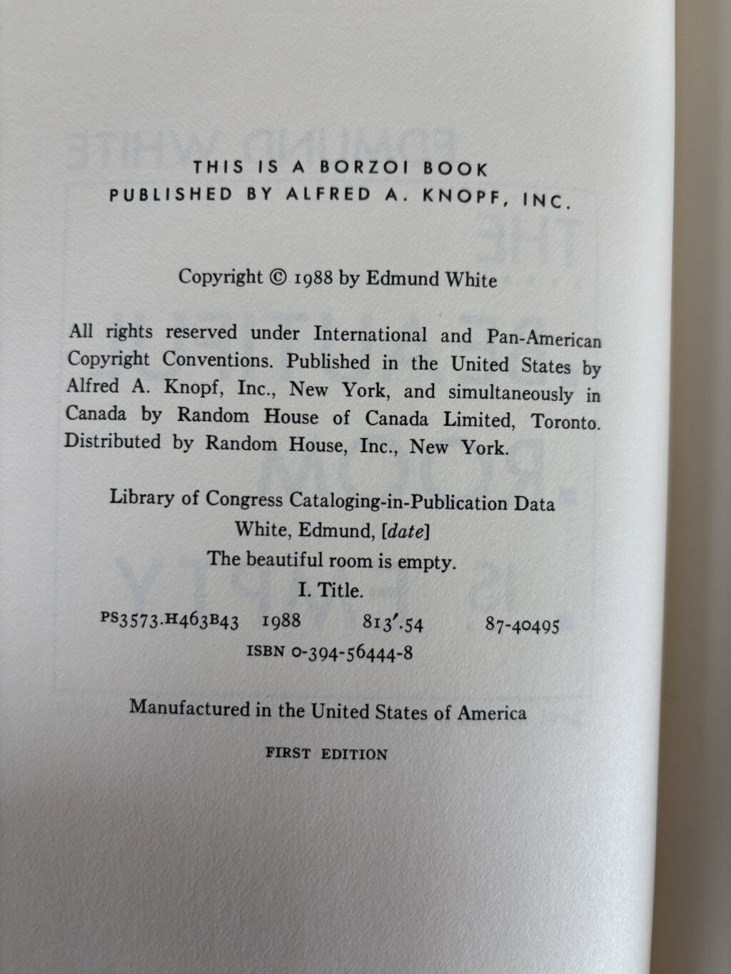 edmund white the beautiful room is empty first ed2