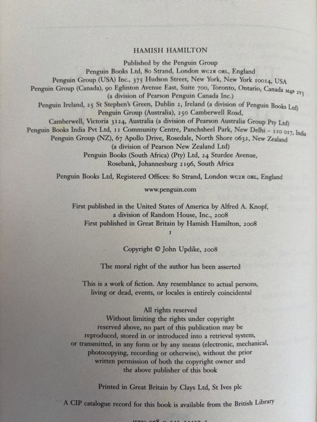 john updike the widows of eastwick firsr ed2