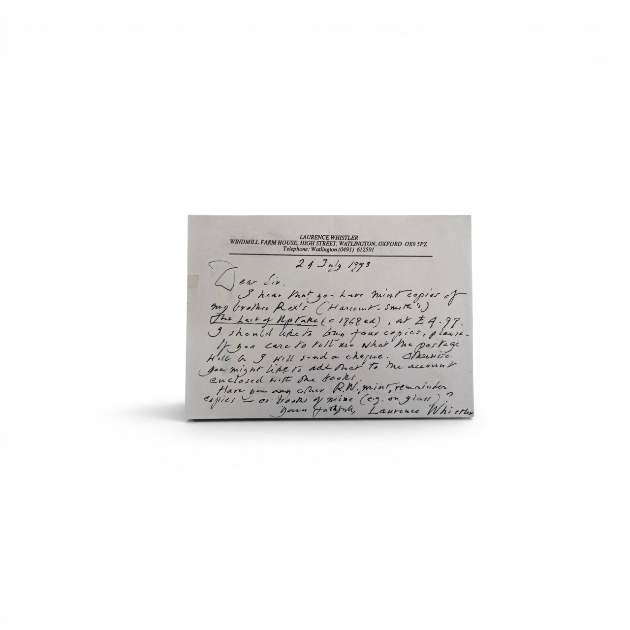 lawrence whistler signed postcard1